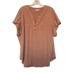 Jane + Delancey Flowy Women's roll‎ tab short sleeve blouse Orange size 1X